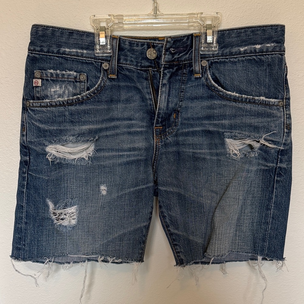 Ag Adriano Goldschmied Blue Distressed Jean Shorts